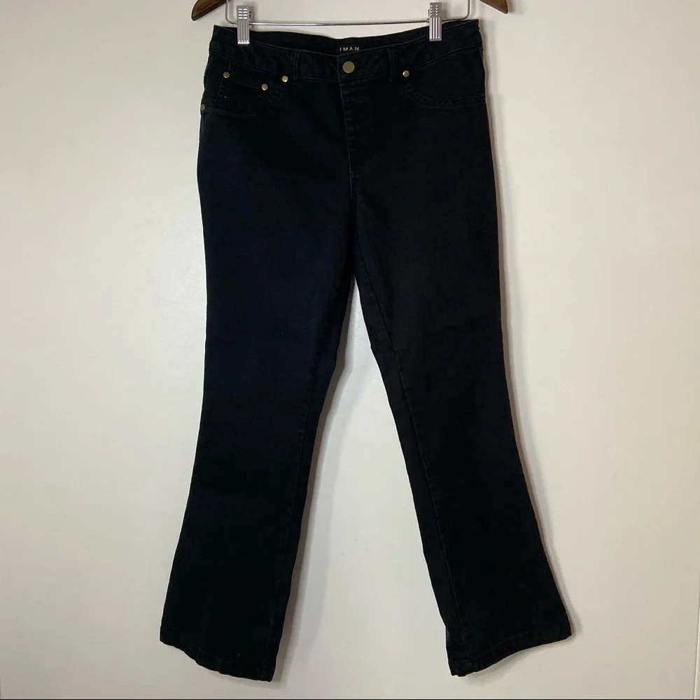 Black Denim IMAN Jeans Pull On Slimming No Zip Size Womens Medium Short Jeans - Picture 9 of 10